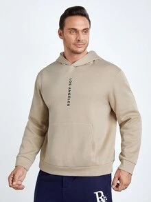 EASEVO Men Plus Letter Graphic Kangaroo Pocket Hoodie - Khaki - View 5