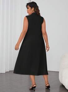 SHEIN Privé Plus Mock Neck Asymmetrical Hem Dress - Black - View 2