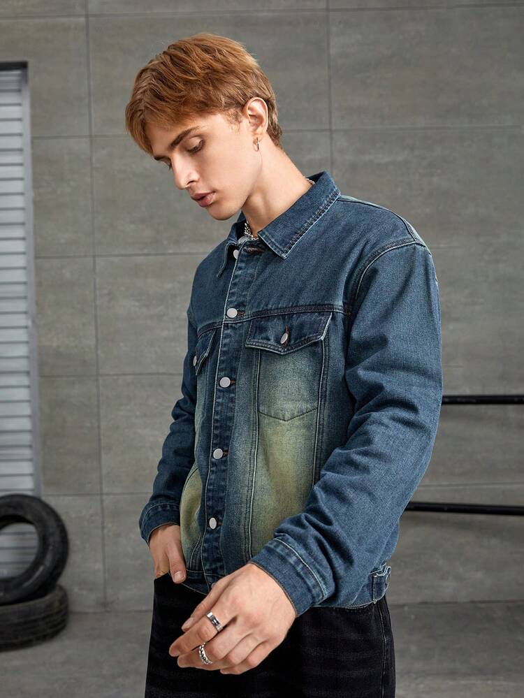 Men Flap Pocket Denim Jacket