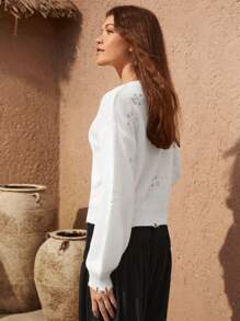 Bohemela V Neck Drop Shoulder Ripped Detail Sweater