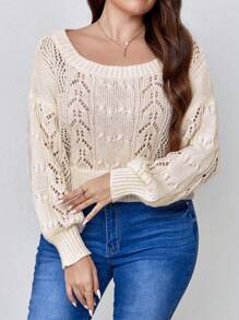 Celure Plus Pointelle Knit Drop Shoulder Sweater - Apricot - View 1