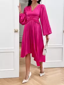 SHEIN Privé Rękaw latarnia Plisowany brzeg Sukienki