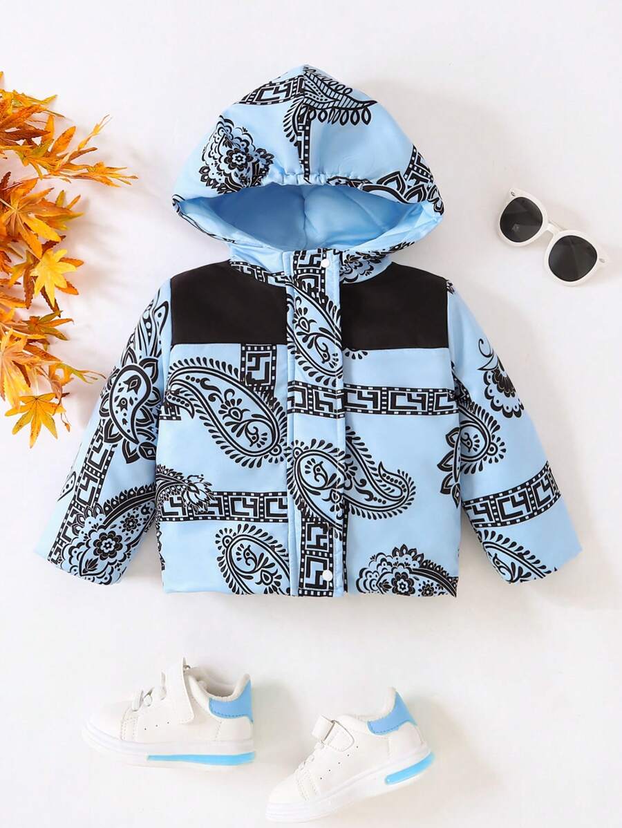 Áo khoác có mũ trùm đầu in họa tiết Paisley cho bé trai - Màu xanh lam - Xem 1