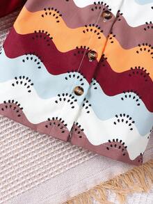 Baby Girl Chevron Print Flare Sleeve Shirt & Pleated Skirt - Multicolor - View 4