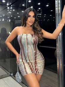 SHEIN SXY 亮片筒身緊身裙 - 彩色 - 查看 1