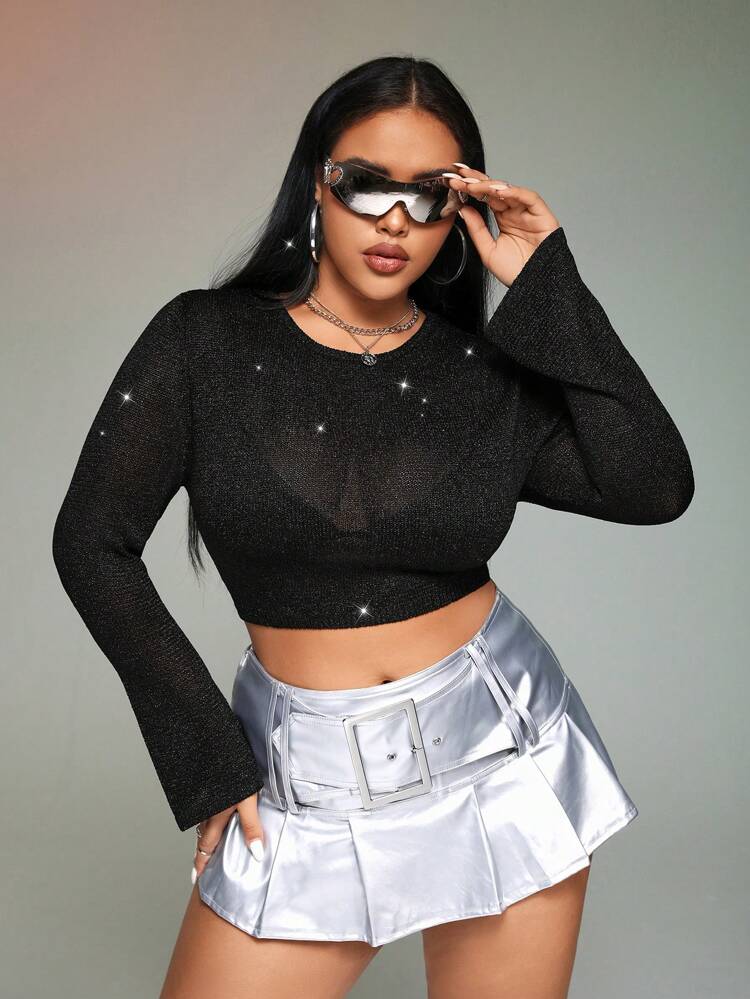 Plus Glitter Crop Sweater Without Bra