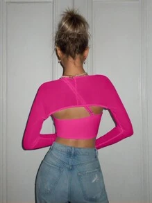 SHEIN ICON Cut Out Front Crop Top - Hot Pink - View 2