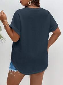 SHEIN Frenchy 大碼素色蝙蝠袖T恤 - 藏蓝色 - 查看 2