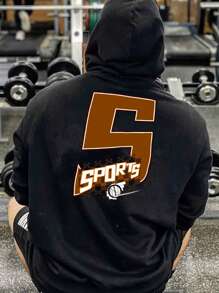 Manfinity Sport Corelite 男士字母图案抽绳运动卫衣 男士卫衣 - 黑色 - 查看 1