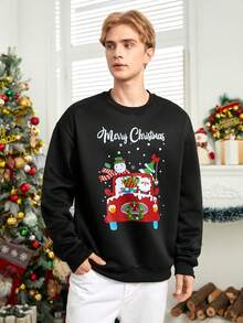 Manfinity Hypemode Sudadera De Gran Tamaño Con Hombros Caídos Y Estampado De Navidad Para Hombres - Negro - Ver 4