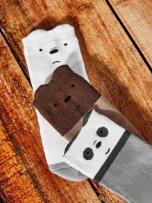 We Bare Bears X SHEIN Calcetines De Bebé Gruesos Y Cálidos A Media Pantorrilla, 3 Pares