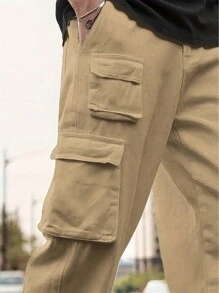 Men's Plain Pocket Design Casual Daily Wear Cargo Pants, For Fall