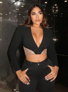 SHEIN SXY Cổ Lao Crop Blazer - Nhiều màu - Xem 3