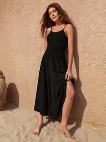 Bohemela 素色打褶吊帶洋裝 - 黑色 - 查看 5