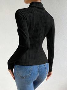 RosyDaze Dames effen kleur dagelijks te dragen coltrui kabel gebreide tee