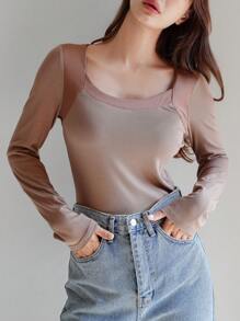 DAZY Two Tone Scoop Neck Tee Pajama