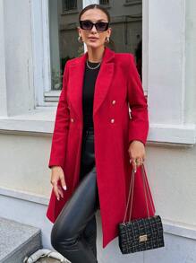 SHEIN Cottnline Cổ áo Nút phía trước Áo khoác - Đỏ - Xem 4