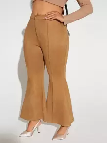 SHEIN SXY Plus High Waist Flare Leg Pants - Khaki - View 2