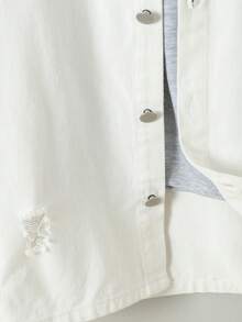 男大童破洞前紐扣牛仔襯衫無連帽衫 - 白色 - 查看 3