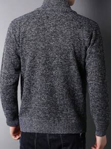 Men Zip Up Cardigan - Dark Grey - View 2