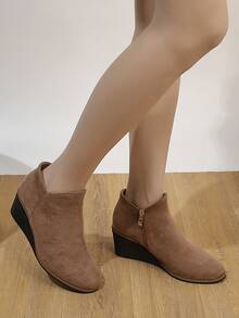 Women's Wedge Heel Platform Boots - Coffee Brown - View 6