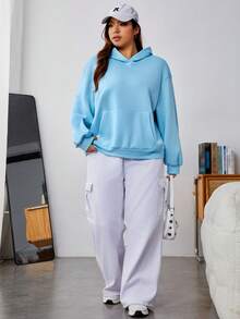 SHEIN EZwear Plus Size Slogan Graphic Drop Shoulder Sweatshirt - Baby Blue - View 4