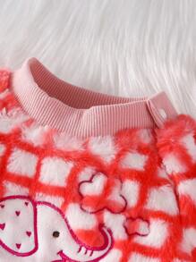 SHEIN Girls Baby Plaid Print Raglan Sleeve Sweatshirt & Sweatpants - Multicolor - View 4