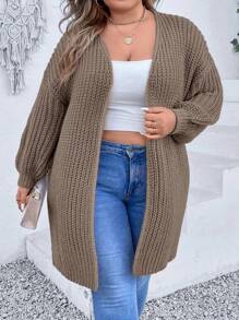 SHEIN CURVE+ Plus Drop Shoulder Duster Cardigan - Coffee Brown - View 3