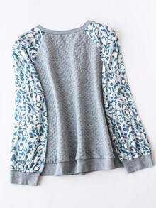 SHEIN LUNE Plus Leopard Print Raglan Sleeve Sweatshirt - Grey - View 2