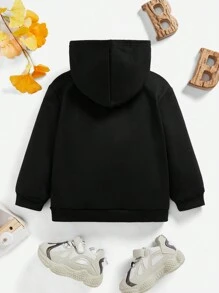 SHEIN 小男孩休闲卡通图案长袖卫衣，适合秋冬季 - 黑色 - 查看 2