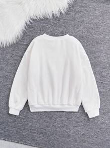 SHEIN Tween Girl Cartoon & Slogan Graphic Thermal Lined Sweatshirt