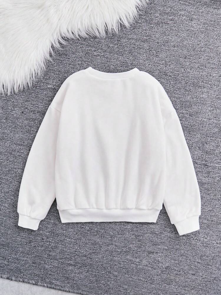SHEIN قميص ثقيل بجرافيك شعار ورسوم كارتون مبطن حراري بنت طفل - أبيض - مشاهدة 4