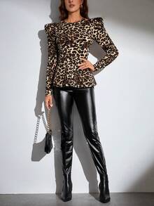 SHEIN Tall 豹紋印花羊腿袖T恤 - 彩色 - 查看 4