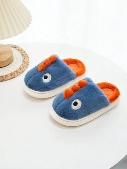 可愛卡通恐龍寶寶男女兒童毛絨拖鞋，適用於室內和室外活動，秋冬季