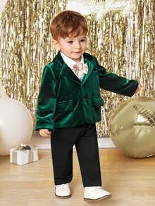 SHEIN Đứa bé trai Ngực đơn Nhung Áo vest & Quần tây & Nơ Áo sơ mi - Nhiều màu - Xem 4