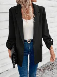 SHEIN LUNE 西裝領捲邊袖西裝外套 - 黑色 - 查看 1