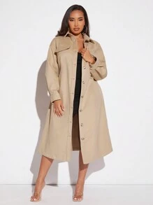 SHEIN SXY Abrigo con bolsillo con solapa de hombros caídos - Caqui - Ver 5