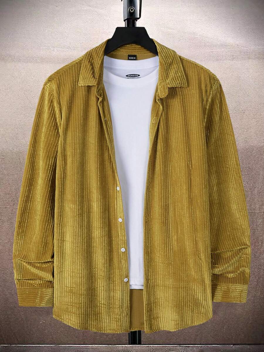 Manfinity Homme Hombres Camisa unicolor con botón delantero