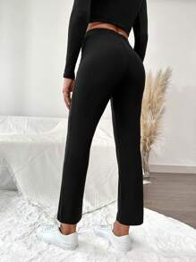 EURMUSE Women's Fashionable Versatile Commuter Rhinestone Decorated Pants - Black - View 3