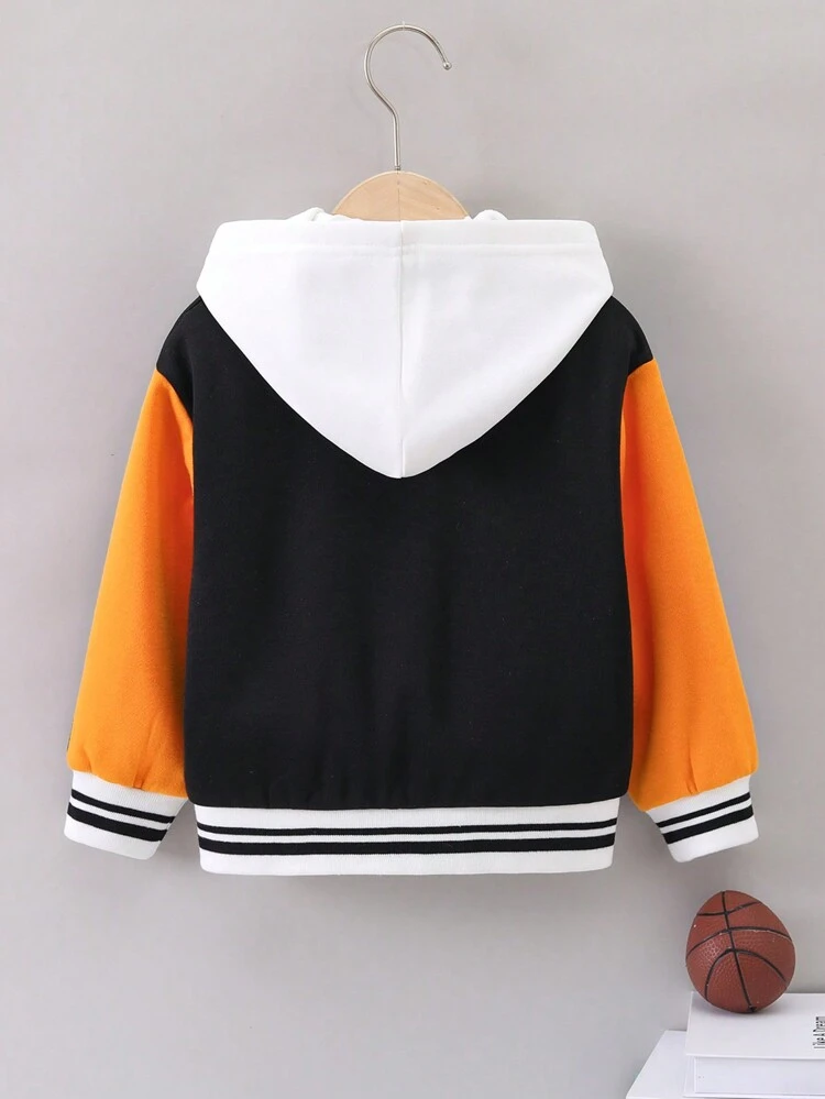 Young Girl Letter Graphic Colorblock Varsity Jacket Without Hoodie