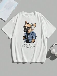 青少年男孩卡通和字母圖案T恤 - 白色 - 查看 1