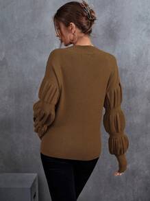 SHEIN Clasi 纯色罗纹针织落肩套头衫秋冬毛衣 - 棕色 - 查看 2