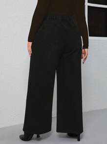 SHEIN Frenchy Plus High Waist Wide Leg Jeans - Black - View 3
