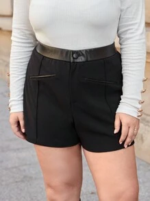 SHEIN Privé Plus High Waist Zip Fly Shorts - Black - View 6