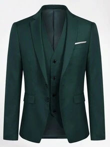CLOUDSTYLE Men Plus Solid Blazer & Vest Blazer & Pants Suit Set - Dark Green - View 8