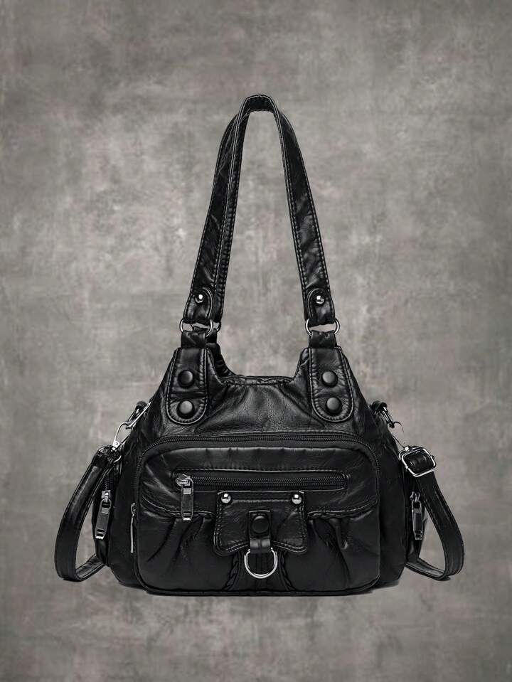Our Grunge Punk Medium Shoulder Bag Punk Minimalist Zipper For