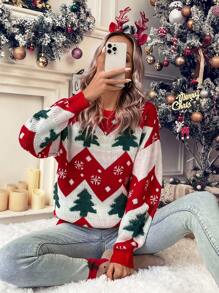 SHEIN LUNE Mẫu giáng sinh Thả vai Áo len - Nhiều màu - Xem 3