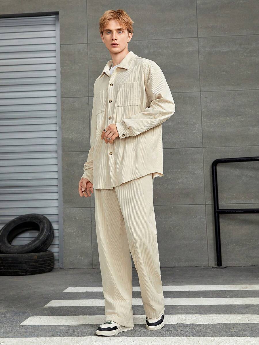 Manfinity Hypemode Áo sơ mi & quần trễ vai nam - Màu Khaki - Xem 1