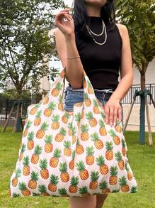 Dứa in hoạt hình Gấp lại Có thể mang đi Siêu thị Túi mua sắm Với Dung lượng lớn - Nhiều màu - Xem 3