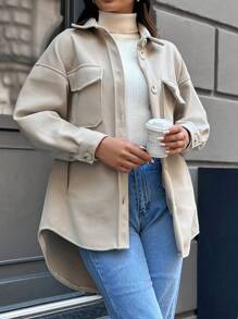 EURMUSE Flap Pocket Drop Shoulder Overcoat - Apricot - View 4